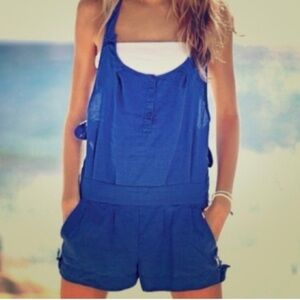 NWOT LondonJean 100% Linen Cobalt Blue Romper